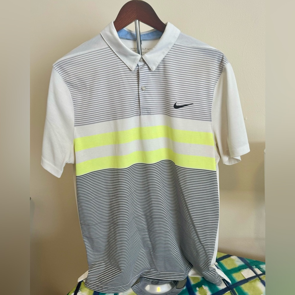 Nike Men's Striped Polo Shirt - White and Yellow